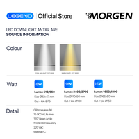 Gambar Morgen Lampu LED Downlight Antiglare Legend Series - 8 Watt, Putih / 6500K dari Morgen Official Store Kota Administrasi Jakarta Pusat 2 Tokopedia