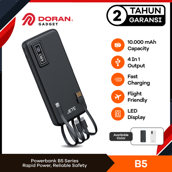 Gambar Power Bank JETE B5 10000mAh PD 22.5W 4in1 Cable Fast Charging - Putih dari Doran Gadget Store Kota Medan Tokopedia