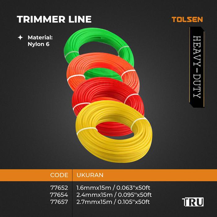 Gambar TRIMMER LINE Tali Senar Mesin Potong Rumput 15 Meter 2.2MM 2.4MM 2.7MM Tolsen - 2.0mm(BULAT) dari Truteknik Kota Tangerang Tokopedia