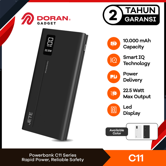 Gambar Powerbank 10000mAh JETE C11 Power Bank 22.5W Power Delivery 3 Output - Black dari Doran Gadget Store Kota Administrasi Jakarta Pusat Tokopedia