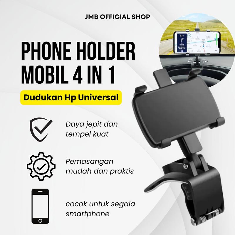 (JMB) Phone Holder Mobil NB35 4 in 1 Dudukan Hp Universal Original Untuk Pemasangan Di Dashboard Sunvisor Rearview 1