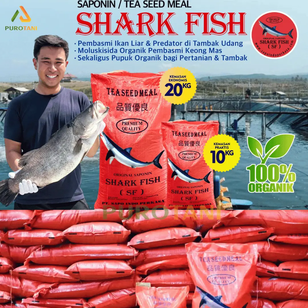 Obat Keong Tabur Pengendali Keong Siput Moluskisida Organik Saponin Shark Fish 20KG Tanaman Padi