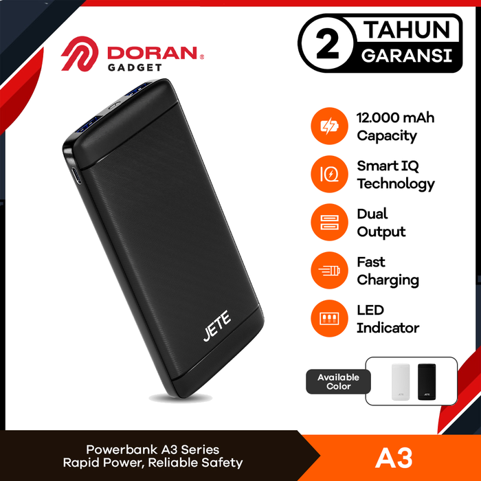 Gambar POWERBANK JETE A3 SERIES 12000 MAH REAL CAPACITY GARANSI RESMI 1 TAHUN - White dari Doran Gadget Store Kota Administrasi Jakarta Pusat Tokopedia