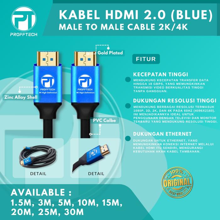 Gambar Kabel HDMI 10 M Versi 2.0 BLUE high speed.Ethernet Support 4K.ORIGINAL - 1.5M dari ProffTech Indonesia Kota Administrasi Jakarta Pusat Tokopedia