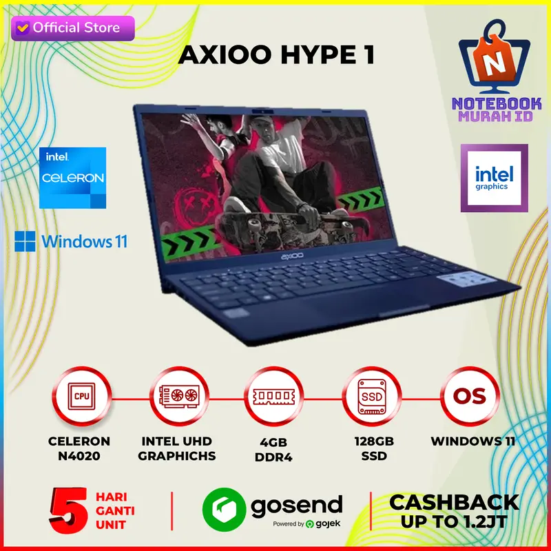 LAPTOP AXIOO HYPE N4020 RAM 4GB 128GB SSD Windows 11 14 Inch