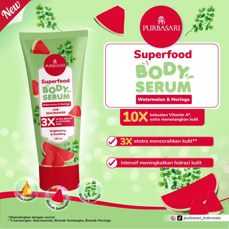 Purbasari Superfood Body Serum 180ml | Yuzu Zaffron | Pineapple Royal Jelly | Watermelon Moringa 3