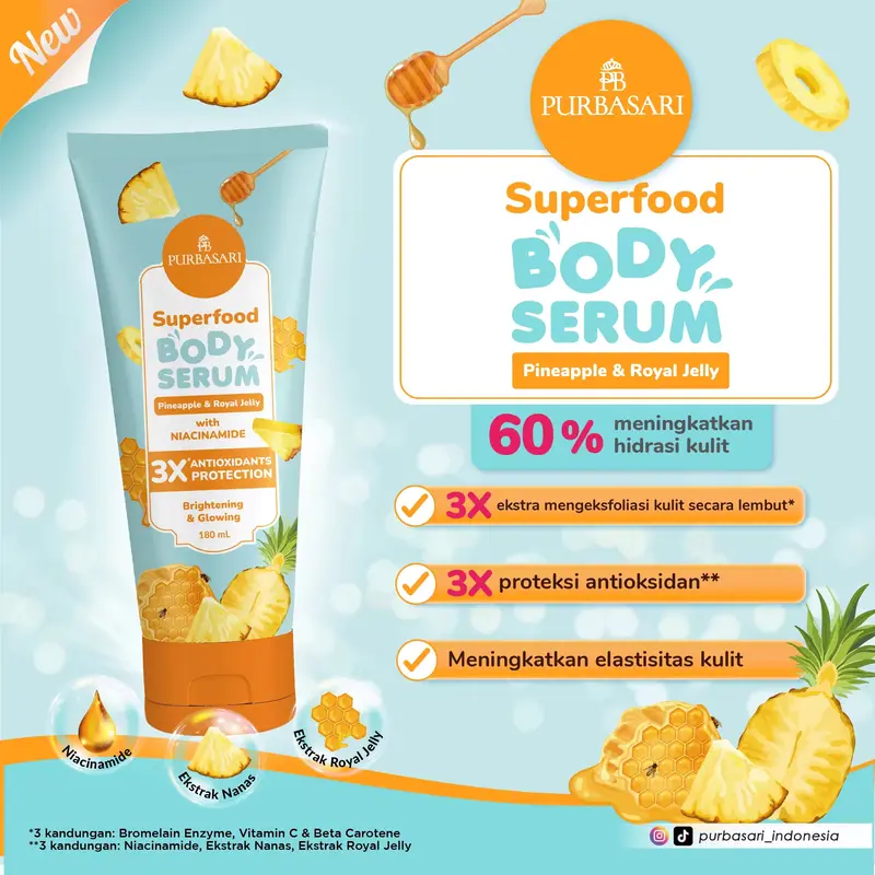 Purbasari Superfood Body Serum 180ml | Yuzu Zaffron | Pineapple Royal Jelly | Watermelon Moringa 2
