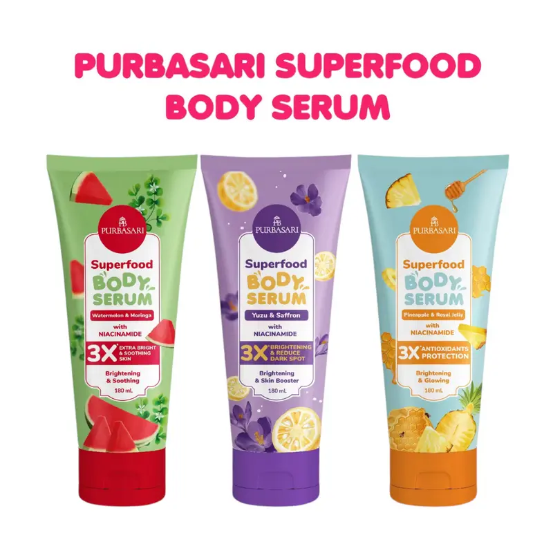 Purbasari Superfood Body Serum 180ml | Yuzu Zaffron | Pineapple Royal Jelly | Watermelon Moringa 0