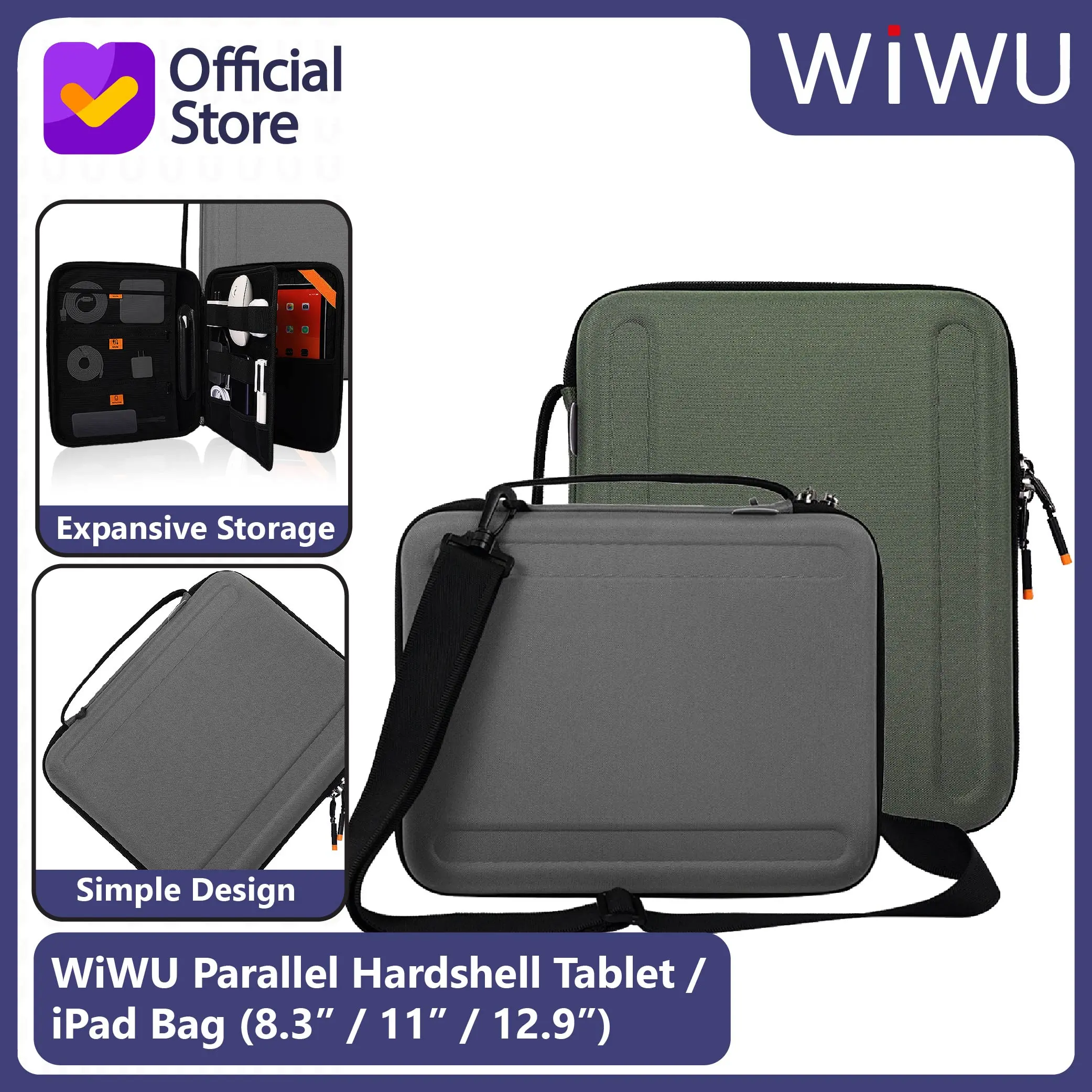 Tablet Bag WiWU Parallel Hardshell 11" / 12.9" for iPad / Galaxy Tab / 8.3" for iPad mini Storage Accessories Organizer