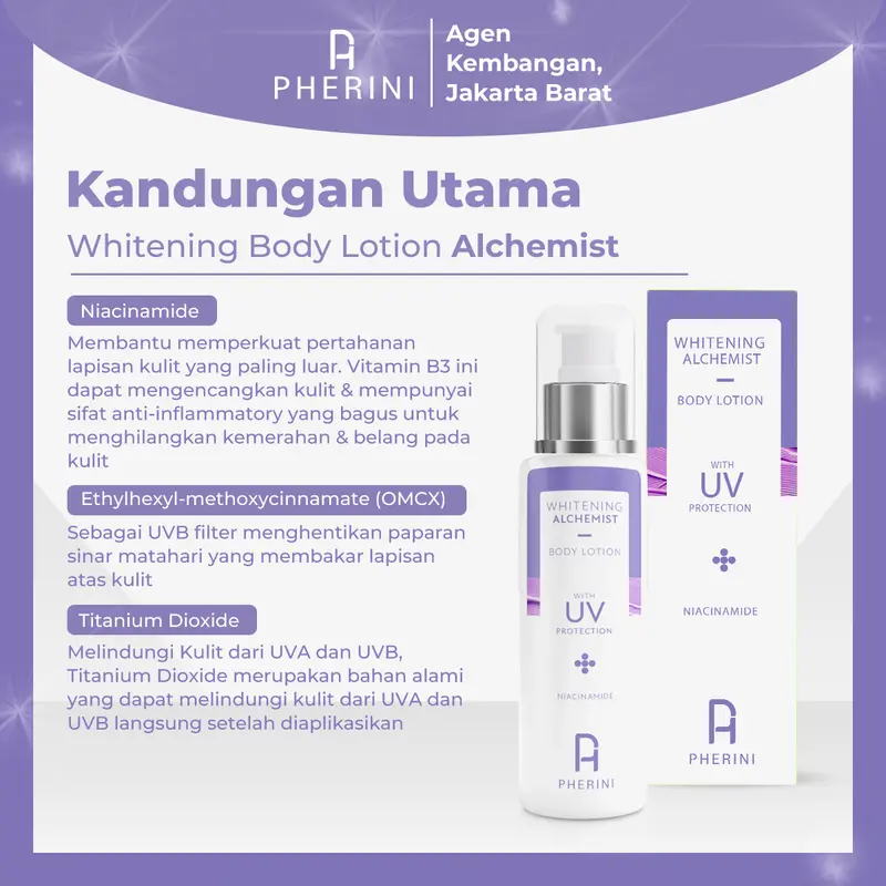 Pherini Whitening Body Lotion Alchemist With UV Protection Niacinamide Memutihkan dan Menghaluskan Setiap Jengkal Kulit 1