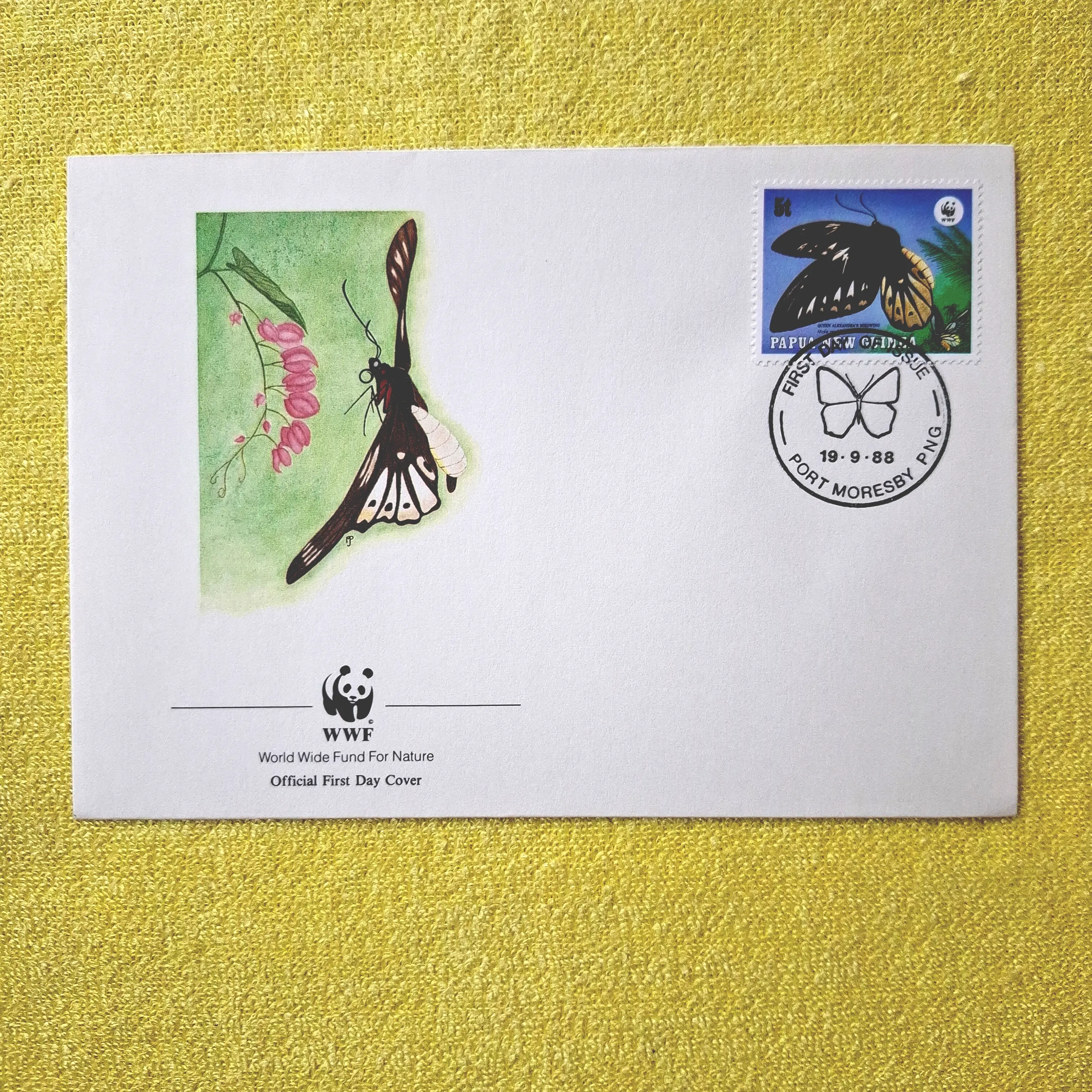 Prangko WWF (World Wide Fund For Nature) KUPU KUPU • Queen Alexandra's birdwing. FDC dari PAPUA NEW GUINEA