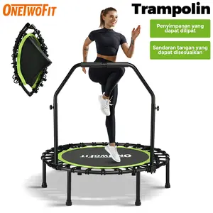 OneTwoFit Trampoline lipat baru 50 Inci Alat Olahraga Lompat Trampoline Aerobic Exercise Sport Trampoline Trampolin Lipat Baru 50 Inci Alat Olahraga Lompat Trampoline Aerobic Exercise Sport Trampoline dengan Penyimpanan Lipat dan Sandaran Tangan