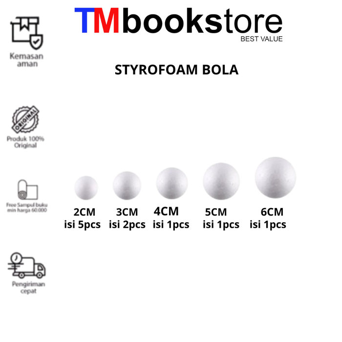 Gambar STYROFOAM BOLA BANYAK UKURAN BEST SELLER TMBOOKSTORE - 2cm 5pcs dari TMbookstore Best Value Kota Depok Tokopedia
