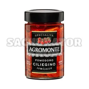 Tomat Ceri dalam rendaman minyak bunga Matahari import Italia Agromonte Sicilia Pomodoro Ciliegino semisecco Semi Dried Cheery Tomato in Sunflower Oil Made in Sicily