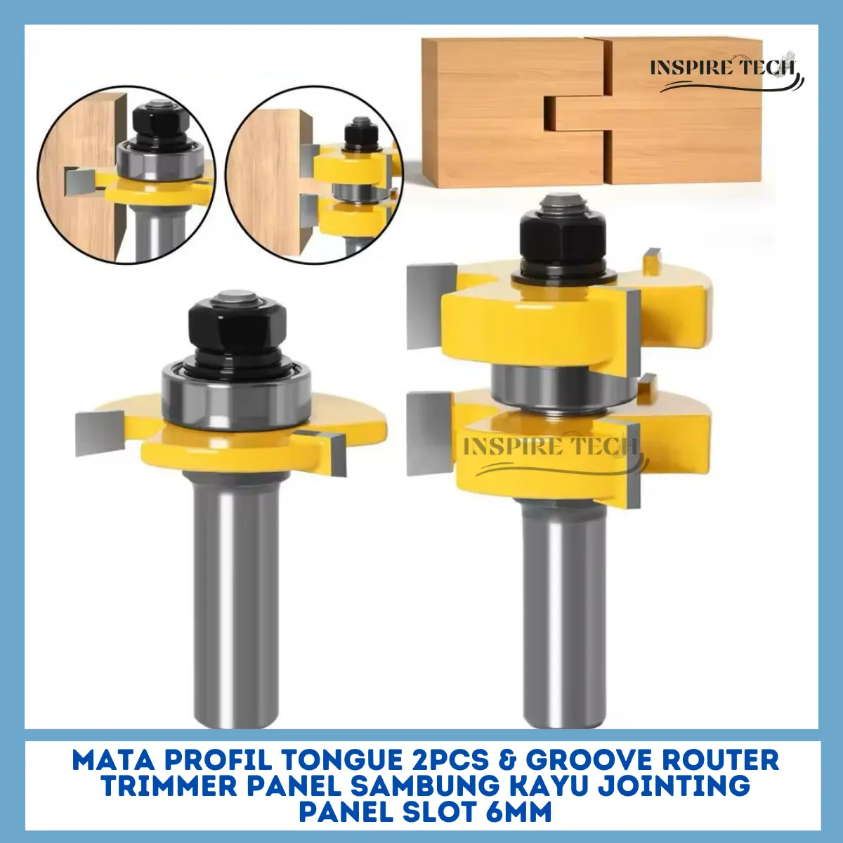 Mata Profil Tongue SET 2pcs & Groove Router Trimmer Panel Sambung Kayu Jointing Panel Slot 6mm