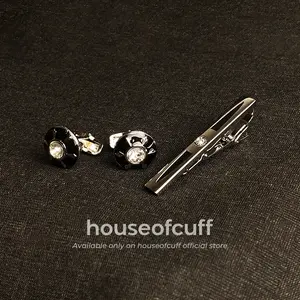 Houseofcuff cufflinks & jepit dasi pin tie set warna silver X016