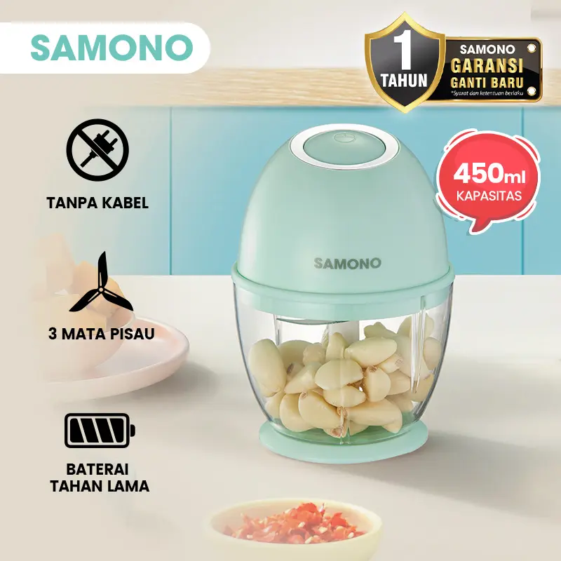 SAMONO Chopper Bumbu Portable Menghaluskan Bumbu Daging Makanan Kapasitas 450ml Garansi Ganti Baru 1 Tahun SW-L6