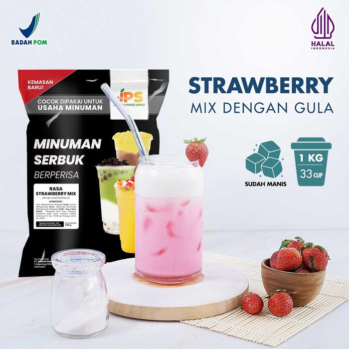 Gambar Bubuk Minuman Strawberry Mix Powder Instan JPS Gula dari Jakarta Powder Supply Kota Tangerang Tokopedia