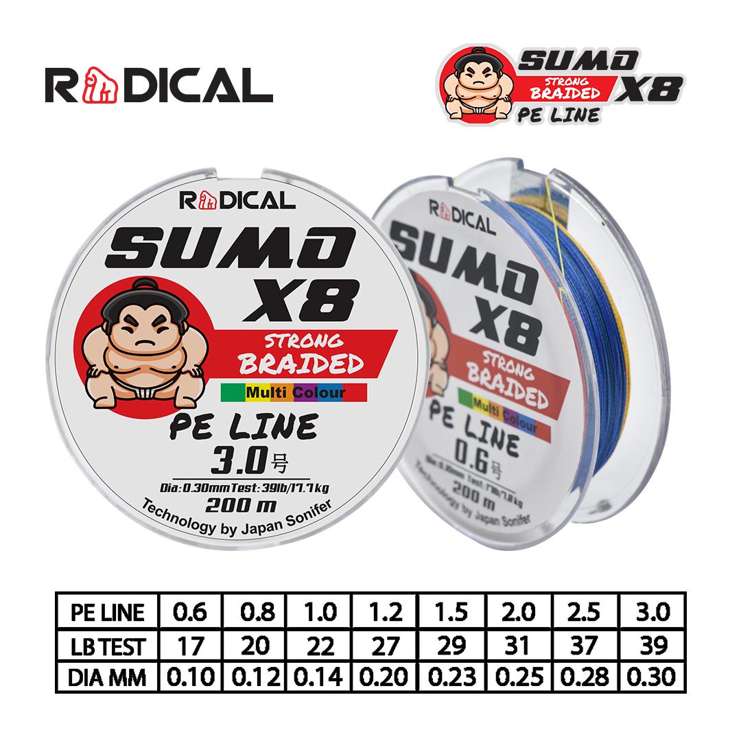 RADICAL Senar PE SUMO X8 200M Multi Color & Dark Green Senar Braided Mancing Laut Jig Umpan Casting