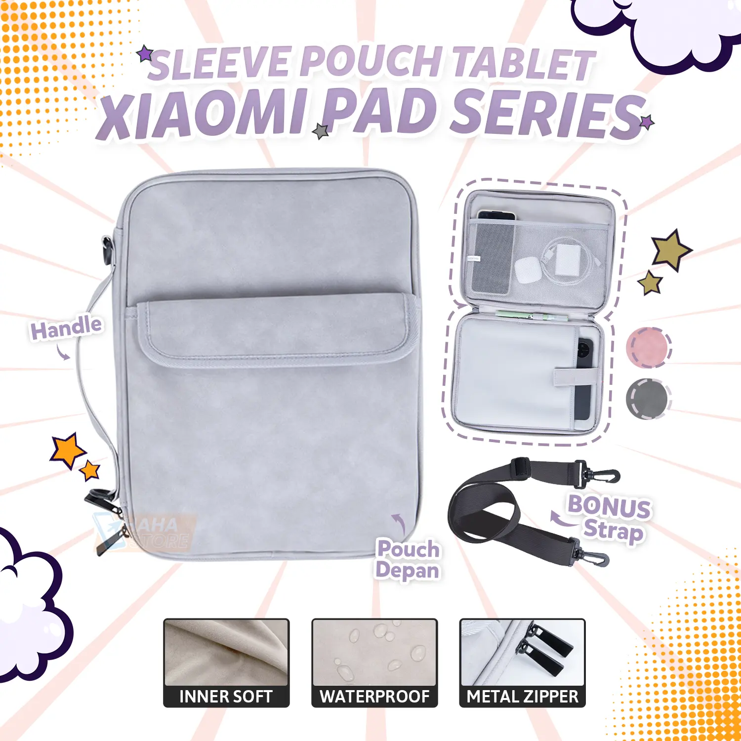 Tas Sleeve Untuk XIAOMI PAD 8 7 6 6s Pro Redmipad SE 11 10.6 Poco 12.1 Pouch Bahan Waterproof High Quality Storage Bag Strap Shoulder Tahan Air