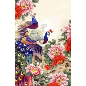 paket kristik merak biru bunga peoni merah pink cross stitch kit 14ct