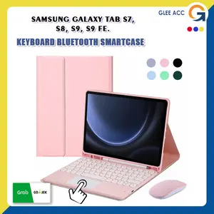 For Samsung Galaxy Tab S7 S8 S9 S9FE S10FE FE 10.9 11 Inch Keyboard Touchpad Bulat Bluetooth Case Magnet Mouse Pelindung Tablet Guard Kesing Casing Papan Ketik Tablet Magnetic Round Trackpad Modis Pastel Macaroon Lembut Standing Slim Protect Protective