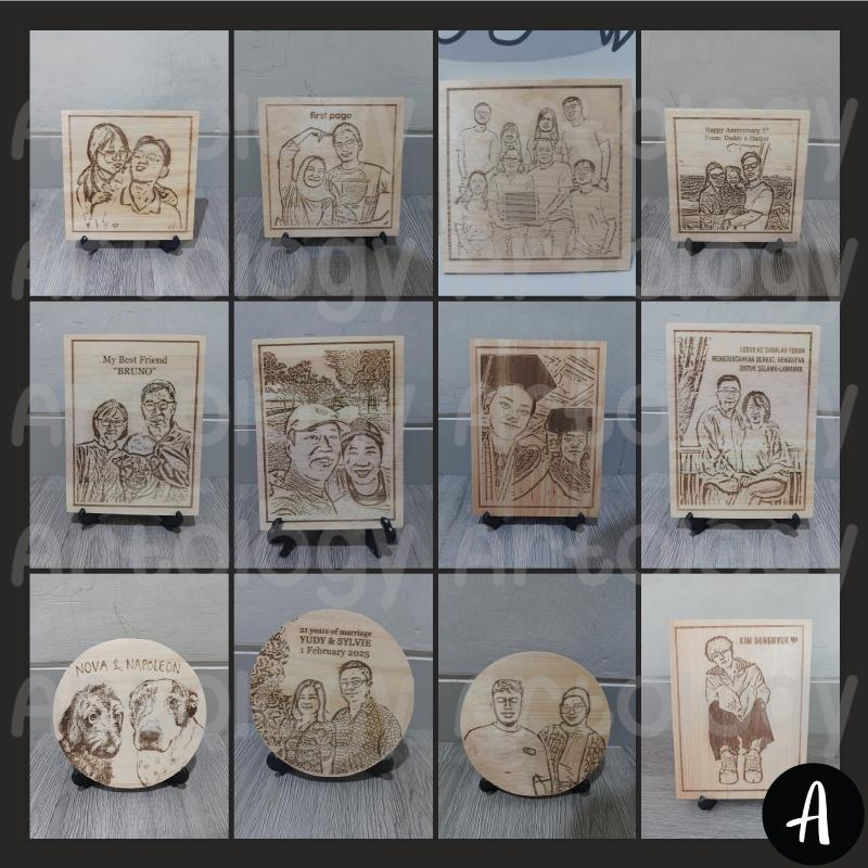 Ukiran Kayu Custom Premium - Grafir Foto Untuk Kenang-Kenangan Souvenir Hadiah Kelulusan Graduation Pernikahan Wedding Ulang Tahun Birthday Anniversary Kado Cewek Cowok Romantis Perpisahan Kantor Perusahaan - Custom Wood Engraving 1
