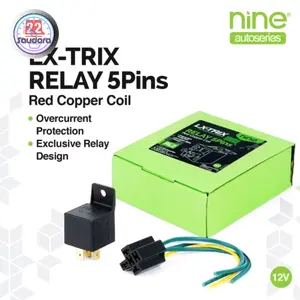 Nine Real EX-Trix Relay 5 Pins 12V 40A dan Kaki 4 Plus Soket Waterproof Anti Air untuk Motor Mobil Stabil & Nyaring