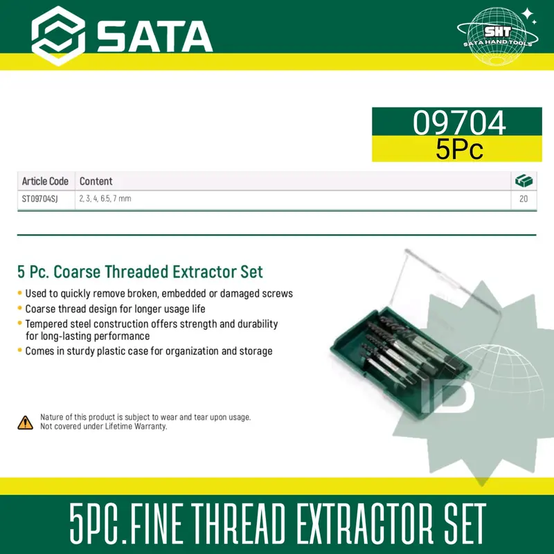 SATA Fine Screw Extractor Tap Balik Set 09704 4