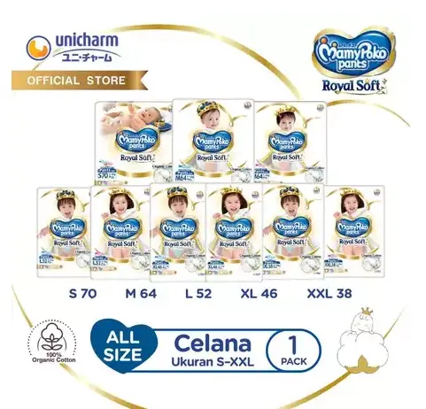 MamyPoko Royal Soft Organic Cotton - All Size (S-XXL) - Popok Celana - 1 Pack
