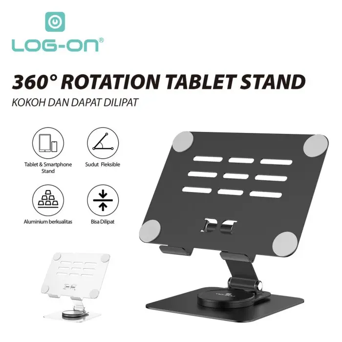 Log On - CRH63 Stand Ipad Holder Alluminium Dudukan Tablet 360 derajat