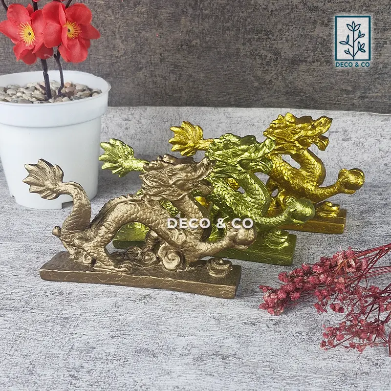 Patung Pajangan Naga Emas Feng Shui Keberuntungan Sukses Kemakmuran