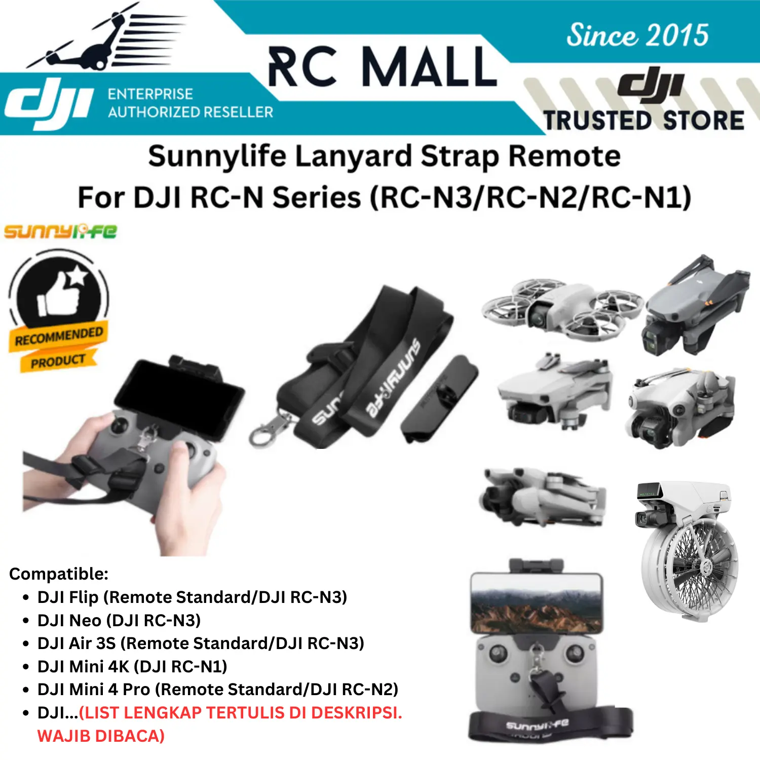 Lanyard Strap Tali Remote Drone DJI Neo DJI Flip DJI Air 3S DJI Mini 4 Pro DJI Mini 3 DJI Mavic 3 Classic DJI Mavic 3 DJI Air 3 DJI Mini 3 Pro DJI Air 2S