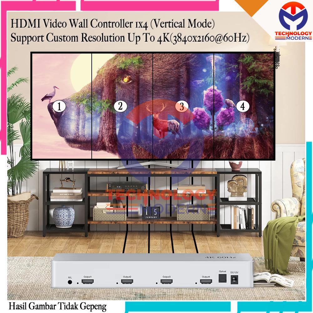 4K HDMI Video Wall Controller 1x4 4 TV Vertical Mode (3840x2160@60Hz)