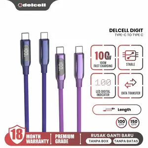 Delcell Kabel Zaxti Digit Kabel Data Fast Charging Type C to Type C Digital Display 100W Garansi 18 Bulan