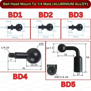 Ball Head Mount To 1/4 Male Aluminium Screw Ball, Dudukan Bola ke Sekrup Baut 1/4