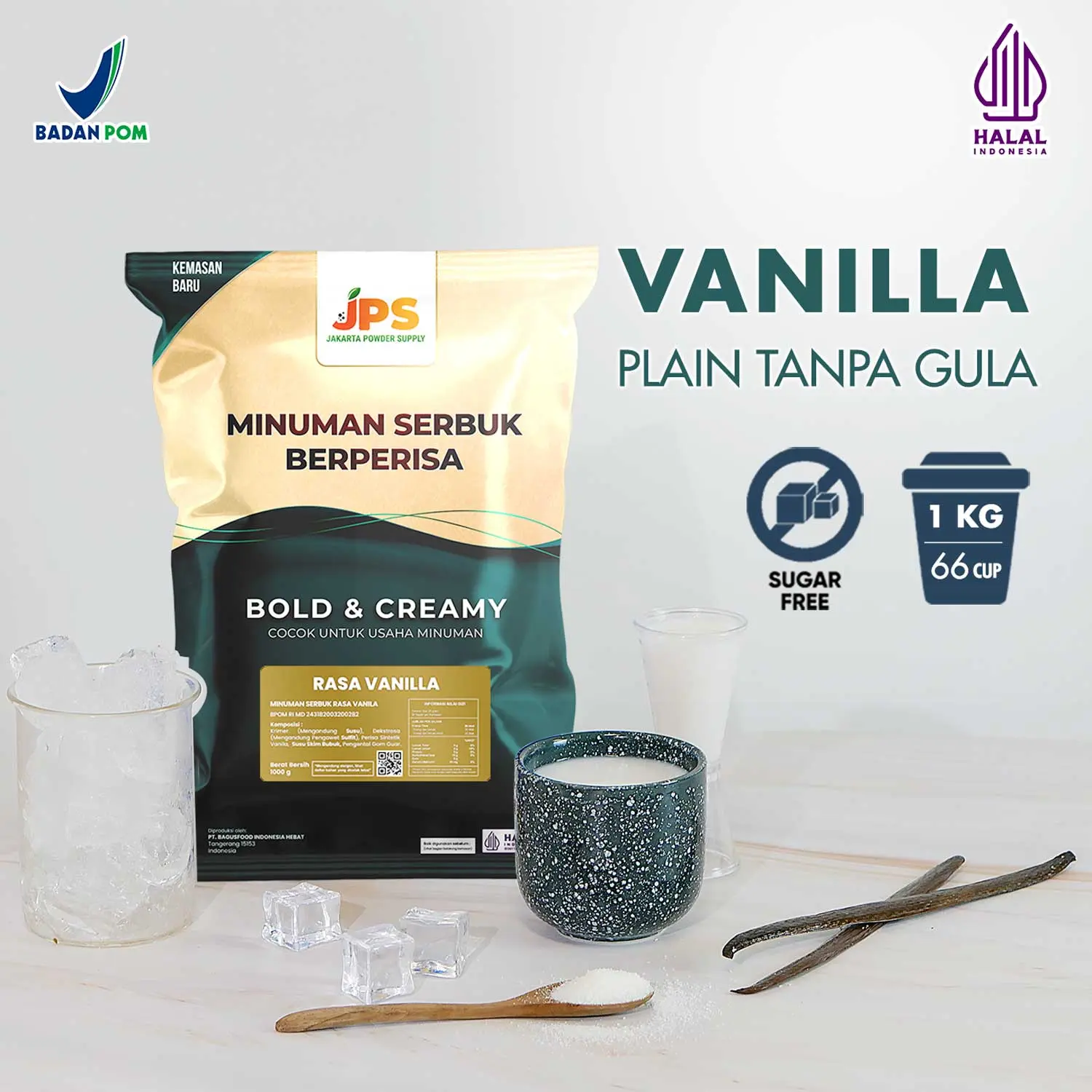 Bubuk Minuman Vanilla Original Plain Powder JPS Tanpa Gula