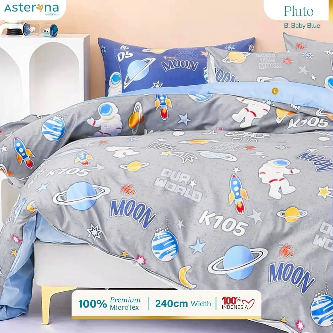 Sprei Bedcover Set Karakter Anak Space Pluto Ukuran Lengkap Bantal Kain