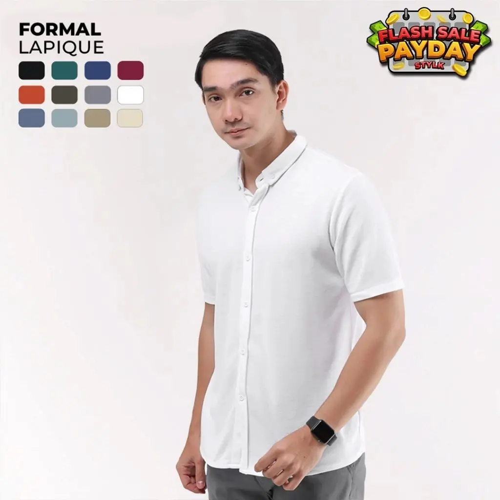 KEMEJA KEMEJA PRIA POLOS BAHAN KAOS PIQUE 24S LACOS LENGAN PENDEK ANTI KUSUT PENDEK SHORT SLEEVE PRIA KOKO BESIC KERAH SHANGHAI (BISA COD) PREMIUM SLIM FIT