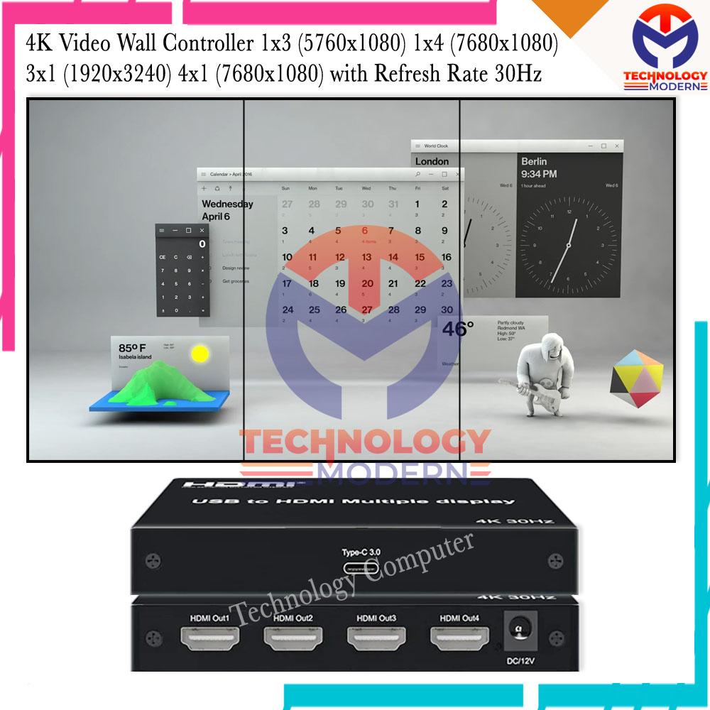 4K HDMI Video Wall Controller 1x3 (3240x1920@30Hz) Vertical Mode Sistem with Resolusi Otomatis
