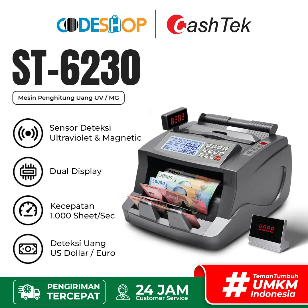 Mesin Penghitung & Deteksi Uang Cashtek ST-6230 Money Bill Counter Sensor UV MG IR ST6230