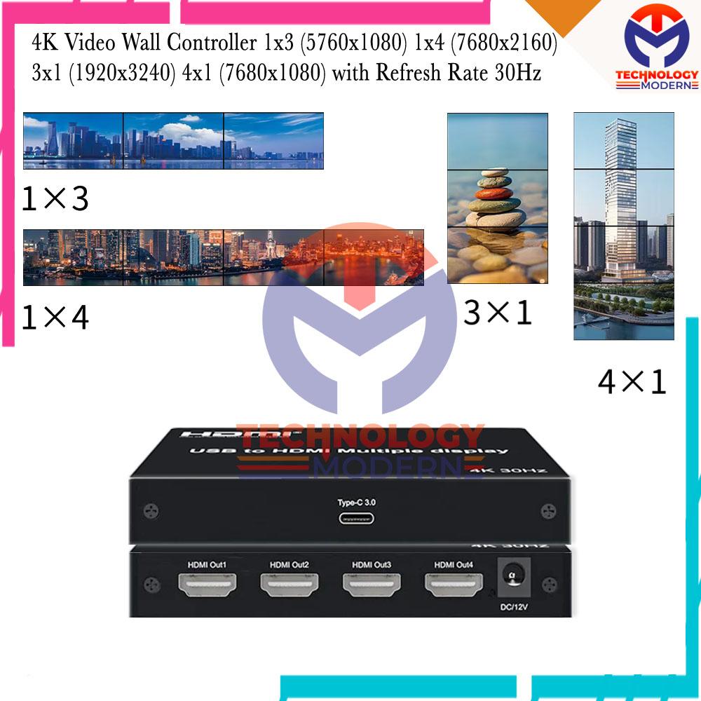 4K Video Wall Controller 1x3 (5760x1080) 1x4 (7680x1080) 3x1 (1920x3240) 4x1 (1920x4320) with Refresh Rate 30Hz Gambar Tidak Gepeng