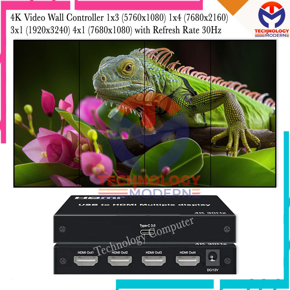 4K HDMI Video Wall Controller 1x4 (4320x1080@30Hz) Vertical Mode Sistem with Resolusi Otomatis