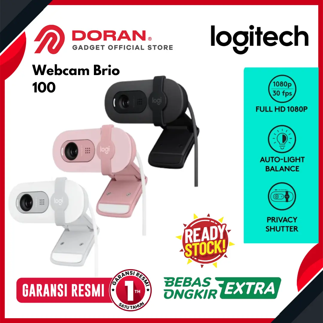 Logitech Webcam Brio 100 Full HD Shutter Privacy & Built-in Microphone - Garansi Resmi