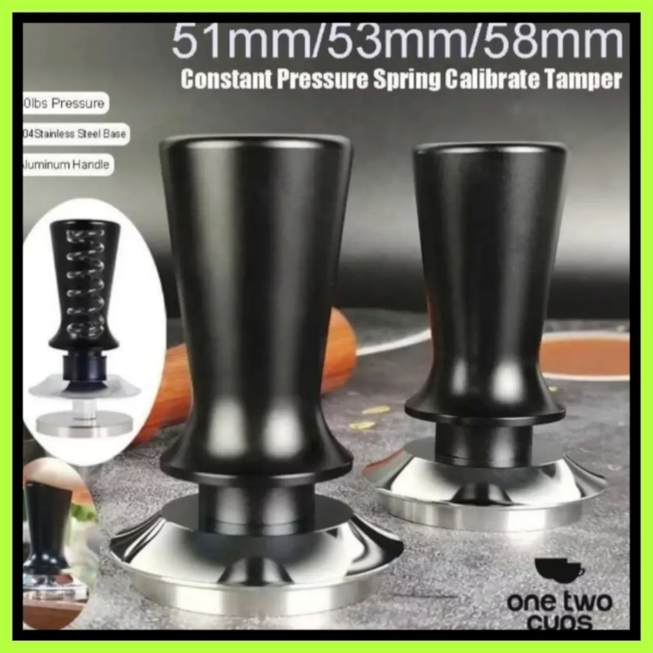 Tamper Kopi Espresso Flat Base Spring Loaded - FEN59 Alat Stainless Steel