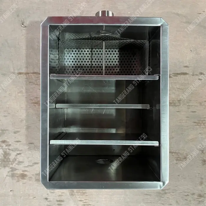 Grease Trap Stainless Steel 201 dim.40x30x25 cm - custom 2 lubang 3" 4