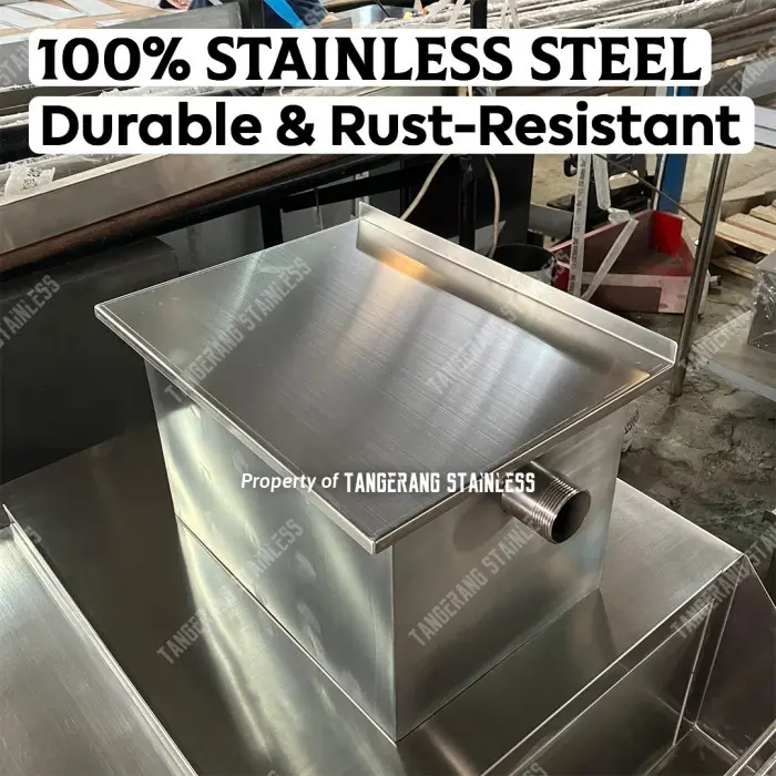 Grease Trap Stainless Steel 201 dim.40x30x25 cm - custom 2 lubang 3" 1