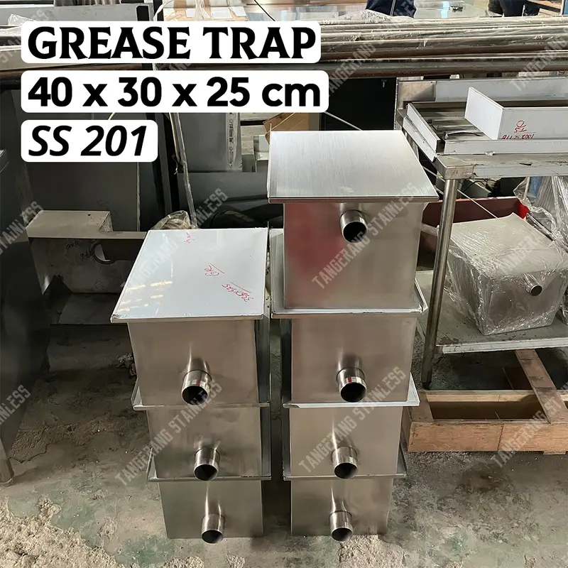 Grease Trap Stainless Steel 201 dim.40x30x25 cm - custom 2 lubang 3" 0