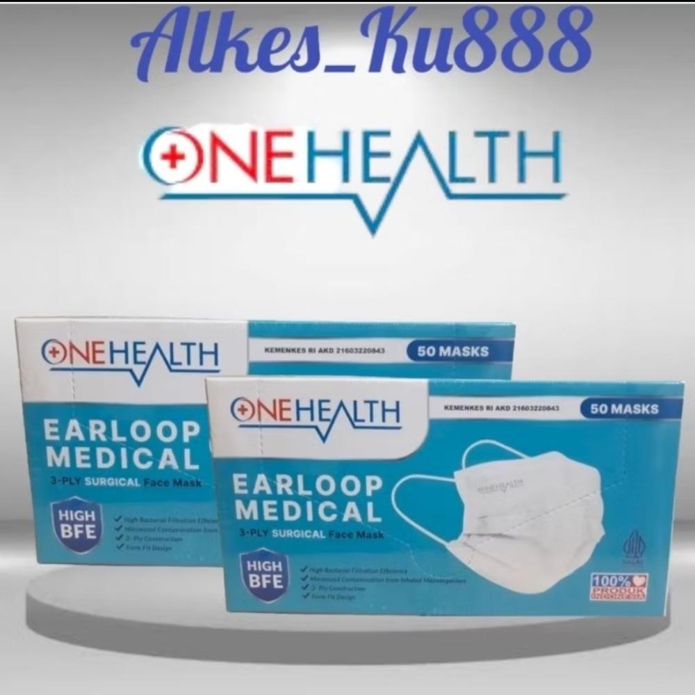 Masker Surgical 3ply Onehealth 1 box isi 50pcs Masker Medis - Putih
