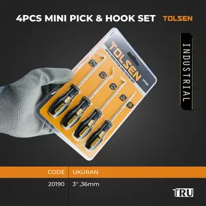 4pcs Mini Hook Pick Set / Alat cungkil / obeng cungkit servis / MINI PICK AND HOOK SET 20190 Tolsen
